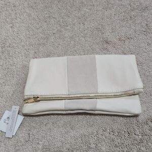 Bp Womens Ivory Fold-Over Clutch Bag with Gold Zip